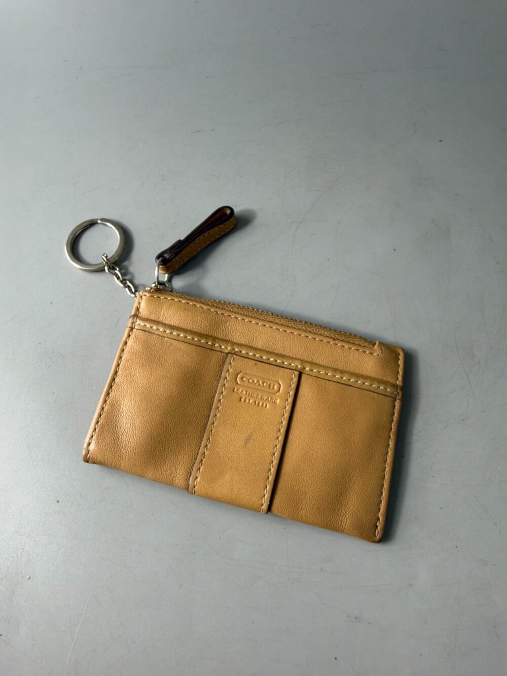 Authentic Coach Keychain Wallet Tan Leather